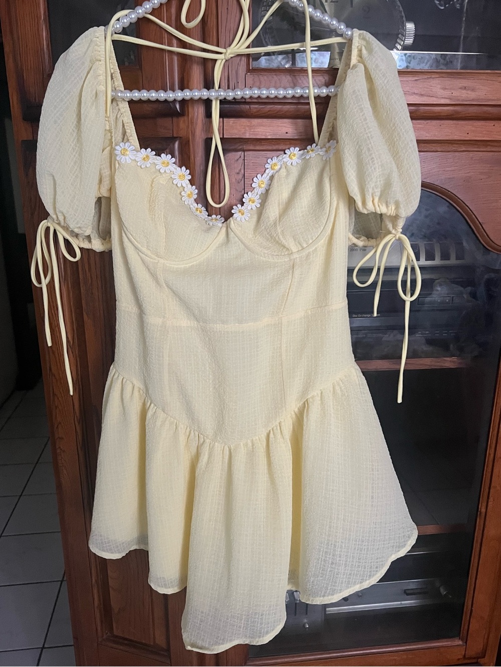 Lucy in the Sky Pale Yellow Daisy-Trim Mini Dress